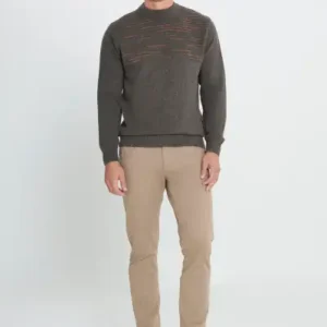 پولیور بافتنی یقه نیمه بلند مردانه جودونی با رنگ قهوه‌ای-نارنجی استاندارد - 12945