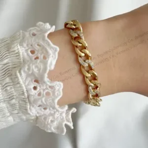 بند آهنگ براق با سنگ زیرکن VIP 14K طلا - 17 سانتی‌متر به همراه 2 سانتی‌متر قابلیت تنظیم - 12100