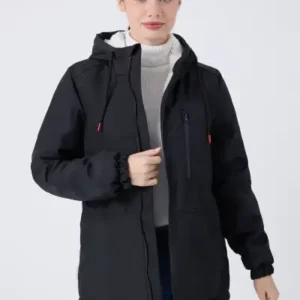 پوشاک زمستانی زنانه مشکی با کلاه و عایق داخلی پشمی، ضد آب و ضد باد - 12587