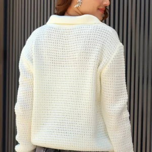 پالتوی یقه وی با بافت سلانیک و بافت برنجی، آستین بلند، فیت راحت، مناسب برای زمستان، بافت ضخیم و نرم. - 11782