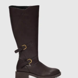 بوت زنانه با جزئیات قفل دوگانه - قهوه‌ای - 11963