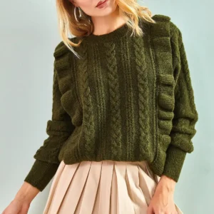 کاپشن نرم و پفکی زنانه با بافت زیبا و رنگ خاکی 1020W1007 - 11765