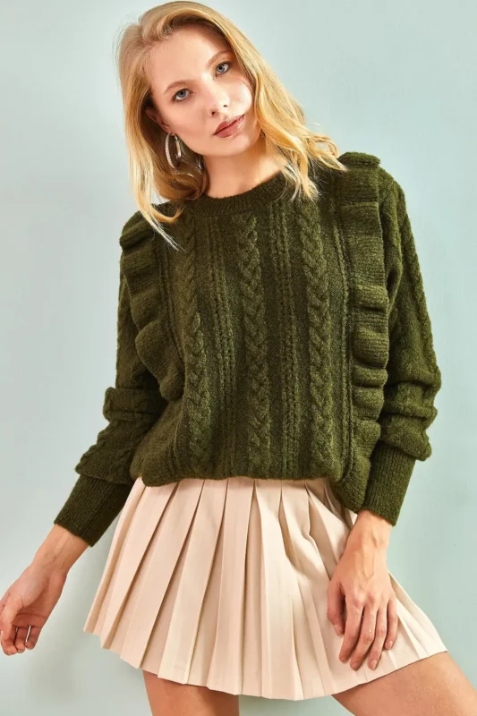 کاپشن نرم و پفکی زنانه با بافت زیبا و رنگ خاکی 1020W1007 - 11765