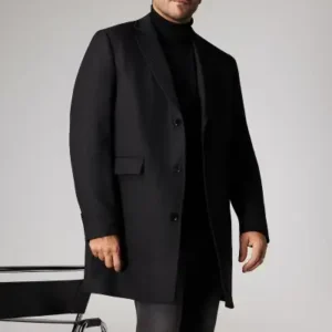 کاپشن مردانه سیاه با برش استاندارد و یقه مونو، دارای جیب و طراحی آرموری - 13096