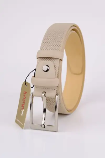 کمربند چرمی اصل به رنگ بژ تیره با عرض 3.5 سانتیمتر - 12195 کمربند چرمی اصل به رنگ بژ تیره با عرض 3.5 سانتیمتر - 12195