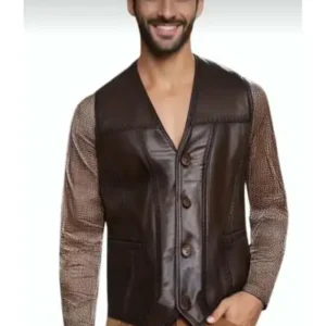 جلیقه چرم مردانه با طراحی دکمه‌دار از چرم طبیعی - 12714