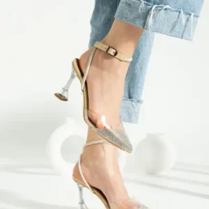 کفش پاشنه بلند شبانه زنانه با سنگ‌های شفاف - 12821