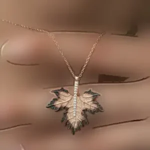 گردنبند زنانه برگ چنار نقره عیار 925 - 12115