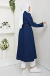 کت ترنچ زنانه با یقه کراوات و کمربند جین - 12564
