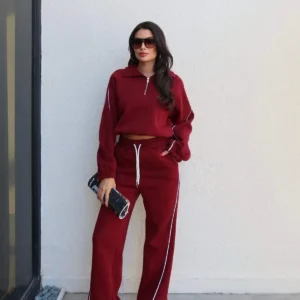 ست نیم زیپ با یقه شاردون - 12034