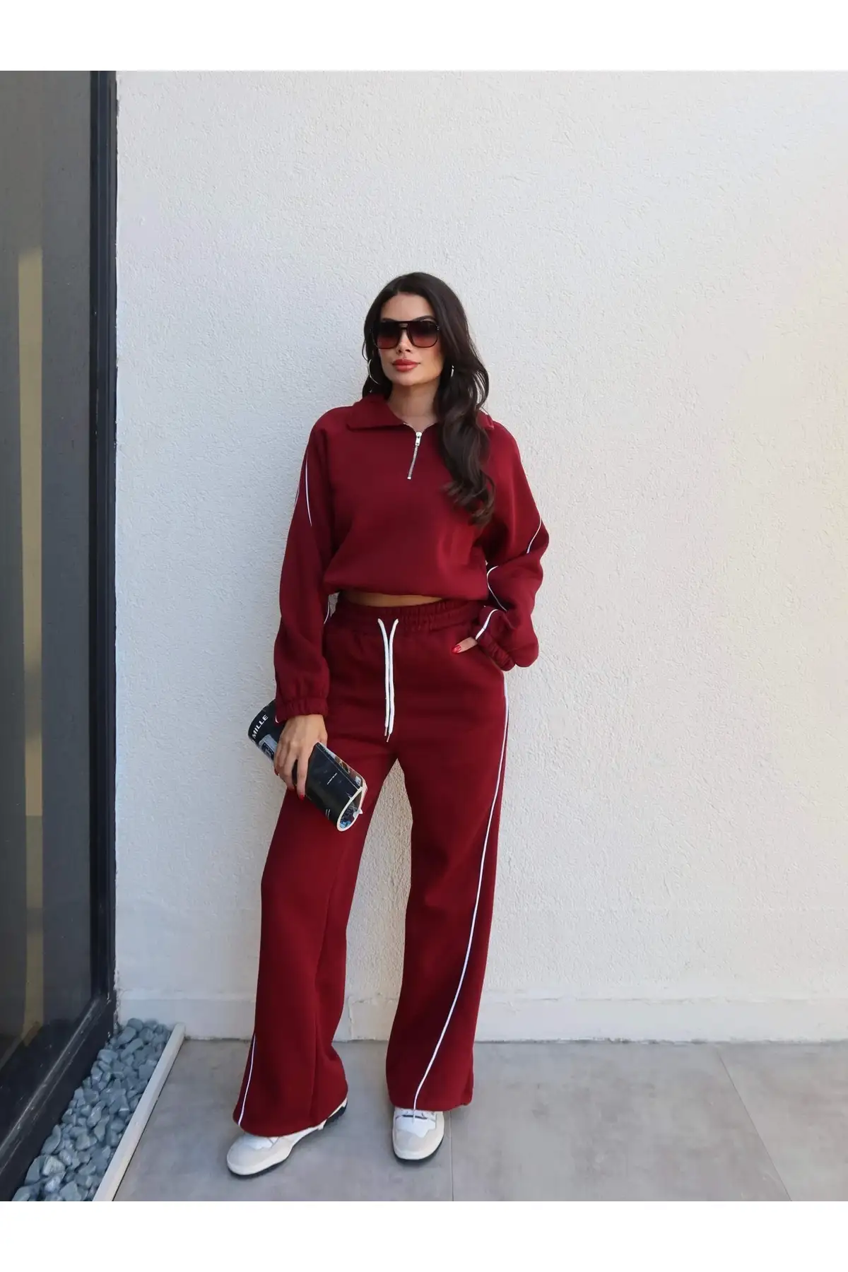 ست نیم زیپ با یقه شاردون - 12034 ست نیم زیپ با یقه شاردون - 12034