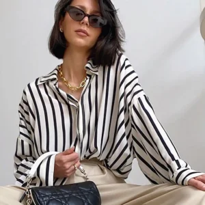 بلوز خط دار سفید ماد گرلز مدل MG1383 - 11803