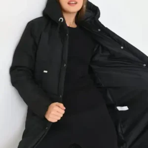 کاپشن پفی کلاهدار زنانه - 12687