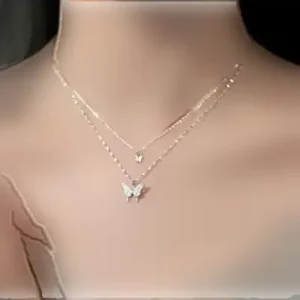 زنجیر گردنی دو لایه زنانه استیل با طرح پروانه‌ای - 12087