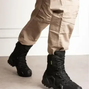 چکمه نظامی بلند سیاه رنگ صحرا برای چهار فصل با زیپ/بند و مناسب برای فعالیت‌های تاکتیکی/فضای باز، سایز ۳۸. - 12214