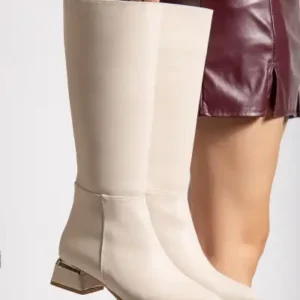 بوت پاشنه‌دار با جزئیات نقره‌ای زنانه - 12847