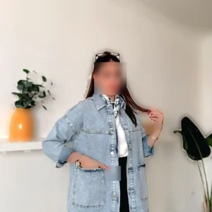 ژاکت جین آبی بلند با سنگ‌های تزئینی - 11876