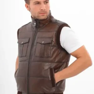 جلیقه مردانه چرمی طبیعی تابا - 12723