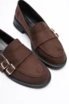 کفش زنانه loafer مخملی قهوه‌ای با بک‌زنجیری طلایی Viva - 12792