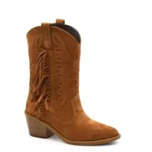 بوت زنانه چرم وسترن با جزئیات حاشیه‌دار و پاشنه‌دار VENÜS 2454101K - 12832