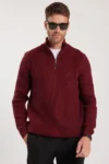 کاپشن بافتنی یقه دار زیپ دار بارنگ bordo و مدل مردانه Slim Fit - 12919