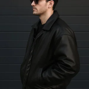 کت چرم مشکی اورسایز - 11914