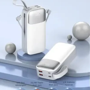 پاوربانک کابلی 30000 میلی‌آمپر SW-30PO3 سفید - 12862