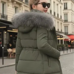 کاپشن پفی خزدار با کلاه متوسط ​​فصل زمستانی و ضد آب - 13038