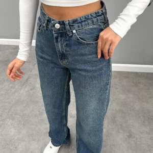 شلوار جین اورجینال آبی شست‌وشو شده مدل راست - 12019