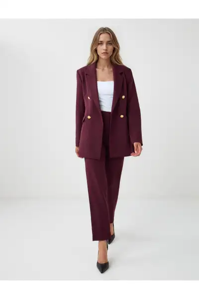 شلوار کمر بلند با برش صاف بافتی بوردا - 12396 شلوار کمر بلند با برش صاف بافتی بوردا - 12396