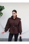جاکت طراحی شده با کمر قهوه‌ای تلخ - 12035