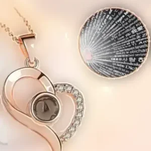 گردنبند نقره زنانه - گردنبند نقره‌ای با نوشته "دوستت دارم" به 100 زبان، با روکش طلا صورتی - 12114