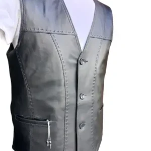 جلیقه چرمی مردانه کلاسیک مشکی با طراحی منفذدار - 12712