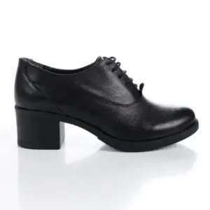 کفش زنانه اکسیفورد مشکی با پاشنه بلند و بند دار از چرم طبیعی ۱۰۰ درصد - 12765