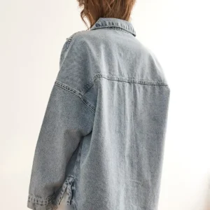 کت جین زنانه با جزئیات مروارید و سنگ آبی، سایز بزرگ CKT-19000433 - 11889