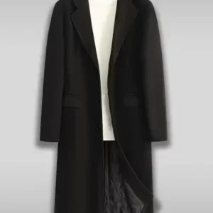 پالتوی پشمی مشکی مردانه با برش تنگ و بلند - 13098