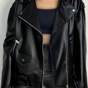 جاکت چرمی سیاه زنانه الورا فصل جدید به صورت اورسایز - 11844
