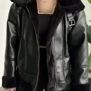 کت چرمی مشکی راحت با برش نازک و آستری ابریشمی برای خانم‌ها - 12616