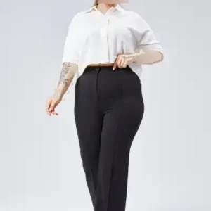 شلوار زنانه چملا ترک با کمر بلند و پاچه گشاد زیپ دار سایز بزرگ