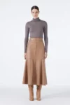 دامن چرم قهوه‌ای با نمای دکمه‌ای ETK-0194 - 12899