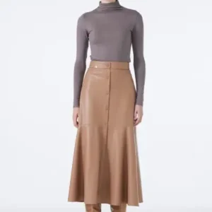 دامن چرم قهوه‌ای با نمای دکمه‌ای ETK-0194 - 12899