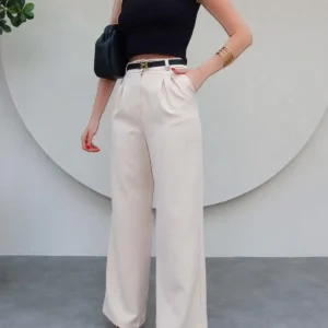 شلوار Palazzo با پاچه گشاد به رنگ بژ - 12042