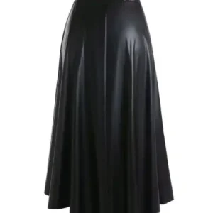 مدل دامن بلند شیک زنانه از جنس چرم مصنوعی مشکی - 12895