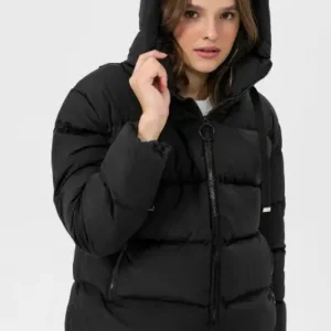 ژاکت پفی زنانه با جزئیات هودی و پرکننده 255305 - 12654