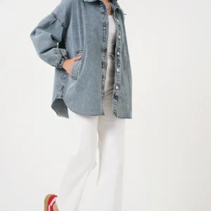 ژاکت جین آبی با آستین‌های بادکنکی 0662 - 11866