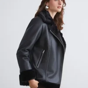 کاپشن زنانه چرم نما با یقه بیکر مدل LCW Vision - 12614