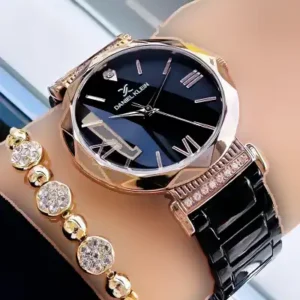 ساعت مچی زنانه با بند استیل ضد آب و دستبند هدیه