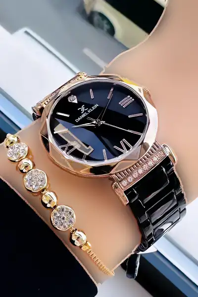 ساعت مچی زنانه با بند استیل ضد آب و دستبند هدیه ساعت مچی زنانه با بند استیل ضد آب و دستبند هدیه