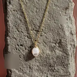 گردنبند زنانه نقره‌ای با سنگ طبیعی آبی و طراحی مینیمالیستی - رنگ طلایی - 12109