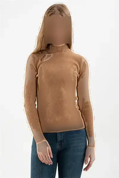 22K0167K1 بلوز زنانه با جزئیات پنجرهای - 12244 22K0167K1 بلوز زنانه با جزئیات پنجرهای - 12244